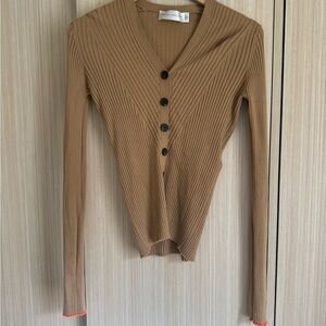Victoria Beckham Camel Ribbed Cardigan